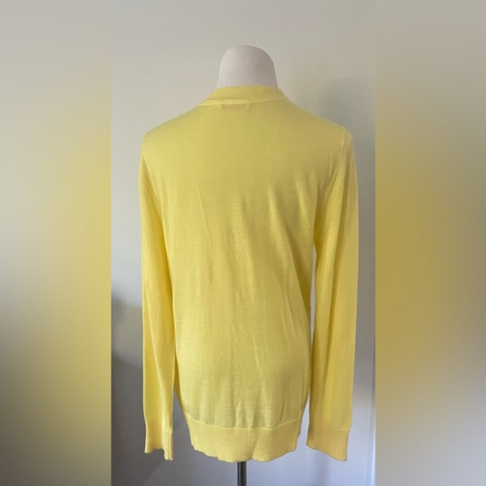 NEW NWOT TORY BURCH SIMONE LEMON CURD CLASSIC GOLD SIGNATURE BUTTON CARDIGAN XL - Picture 5 of 11